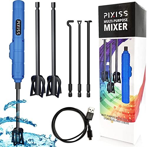 Pixiss Premium Resin Mixer, Handheld Rechargeable Epoxy Mixer, Epoxy Resin Mixer Pro Grade, Resin Stirrer for Resin, DIY Crafts Tumbler, Silicone Mixing, Minimize Bubbles - (6 Paddles Included)