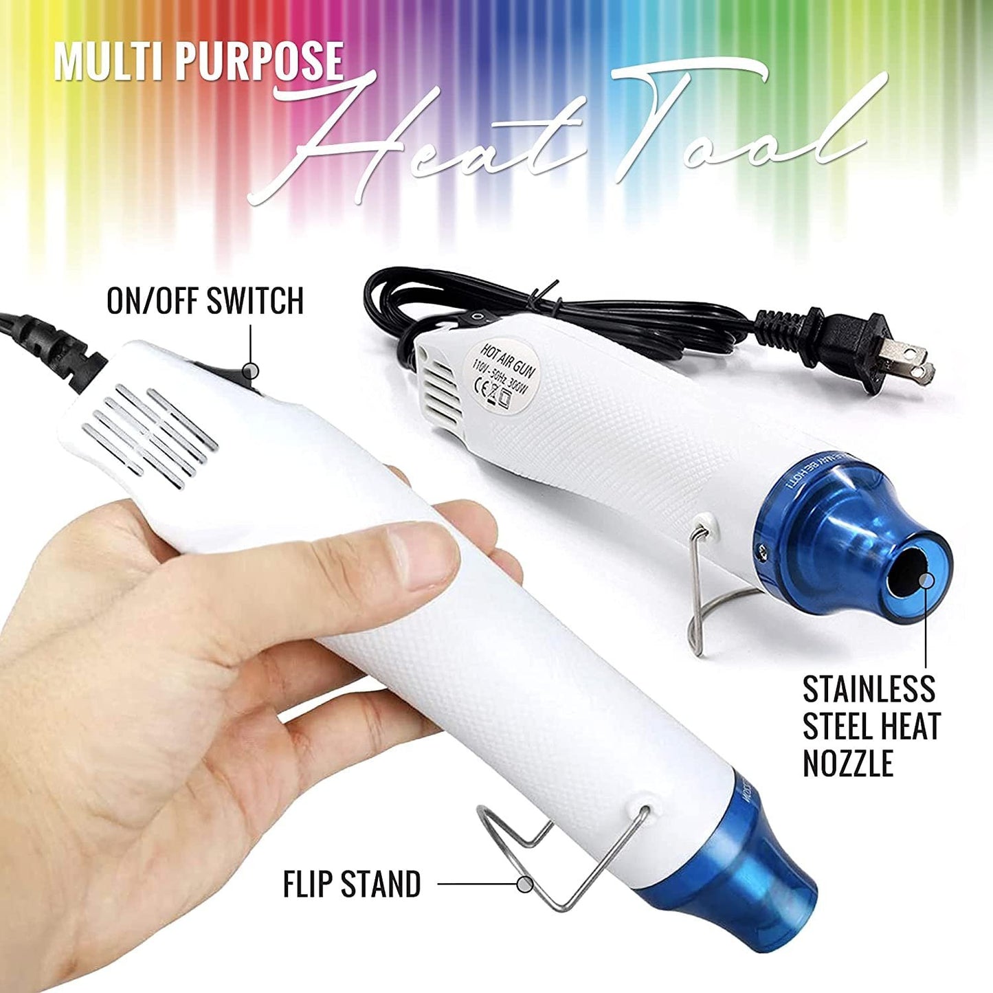 Embossing Heat Tool Heat Gun, Dual Temperature Speed Professional Heat Tool for EVA Foam Cosplay, Crafts, Embossing Arts, Candles, Shrink Wrap, with 4 Pixiss Embossing Powders