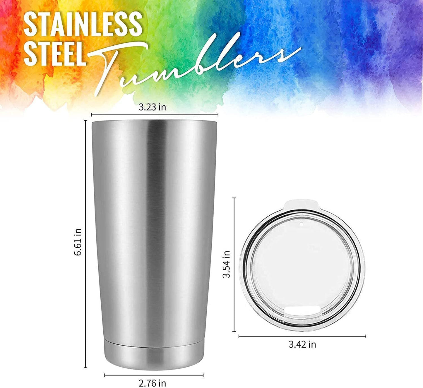 Pixiss Double Wall Tumbler Cups Bulk (25 pack) - 20 oz Stainless Steel Hot and Cold Tumblers - 25 Reusable Cups With Lids for Stainless Steel Tumbler Cups, Tumbler Painting, Glitter, Vinyl and More
