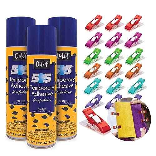 Odif's 505 Spray 6.22 Oz (3-Pack) - Temporary Basting Adhesive for Quilting, Embroidery, and Crafts - Low Tack Fabric Glue Spray - Machine Embroidery Supplies - Includes 25 Fabric Clips