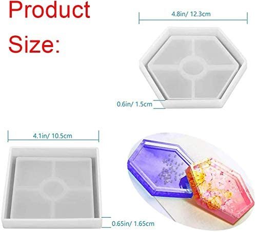 PIXISS Hexagon, Square Epoxy Silicone Molds 8 Pack