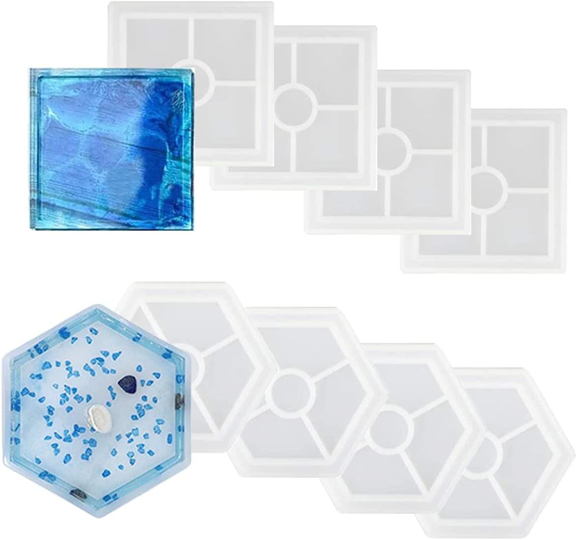PIXISS Hexagon, Square Epoxy Silicone Molds 8 Pack