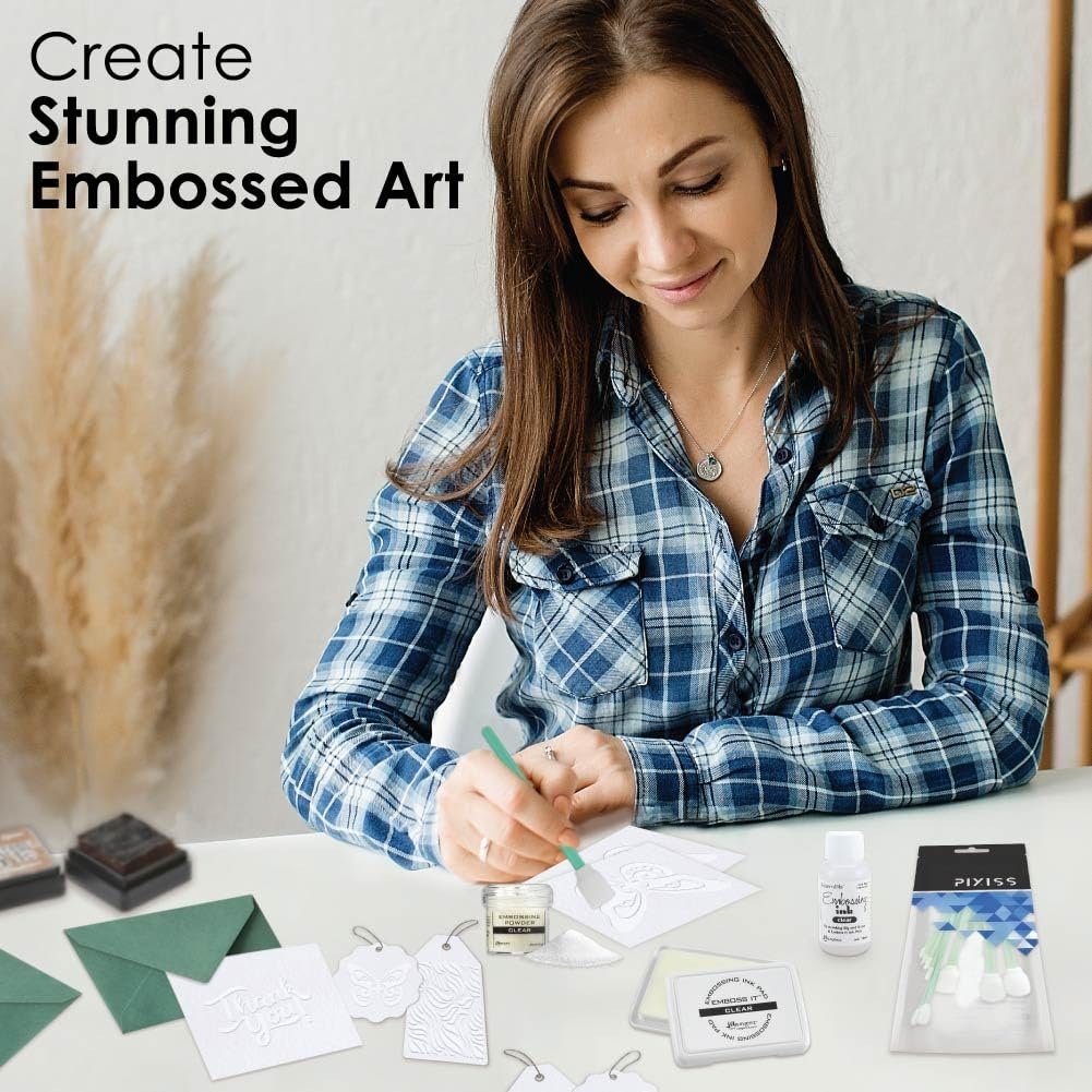 Ranger Emboss It Ink Pad and Reinker and Embossing Powder (Clear) and Blending Tools - Clear Embossing Ink Pad, Ink Refill, Embossing Powder and Blending Brush Tools for Card Making, Scrapbooking