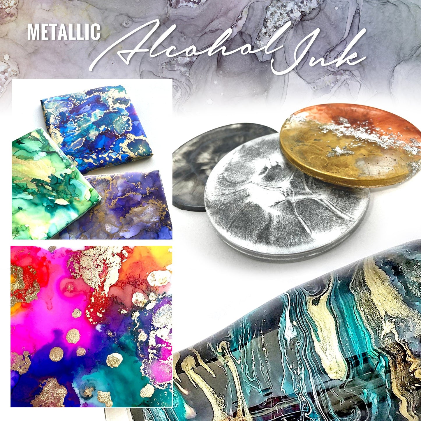 PIXISS Shimmering Metallic & Gemstone Alcohol Ink Set - 10 Inks