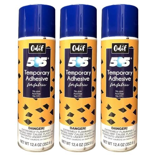Odif 505 Fabric Adhesive Spray (7.2oz 3pk) with Embroidery Stabilizer (55gsm 10yds x 10in) - Fabric Stabilizer 505 Spray with Hand Embroidery Compatible Cut Away Stabilizer for Machine Embroidery