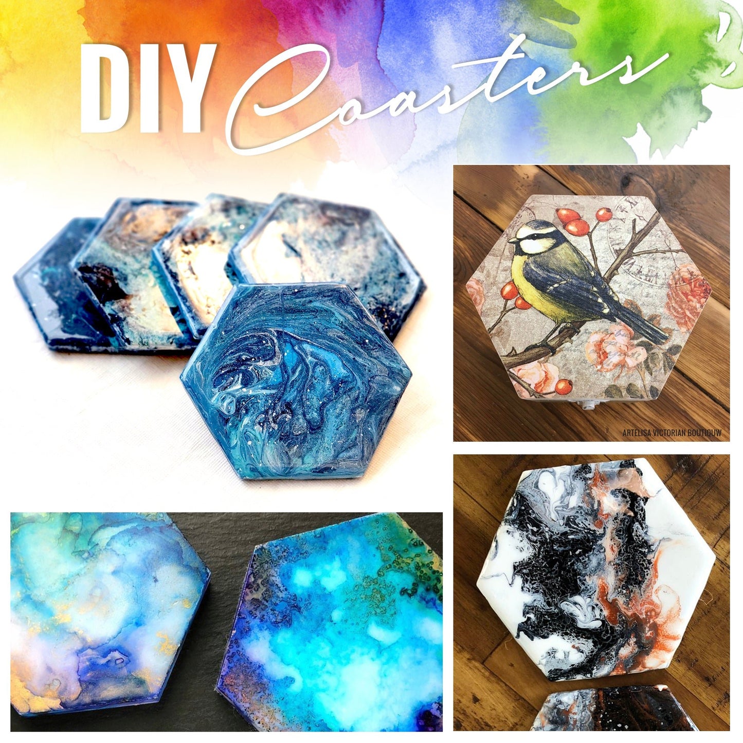 PIXISS Hexagon Ceramic Coasters with Cork Backing - 12