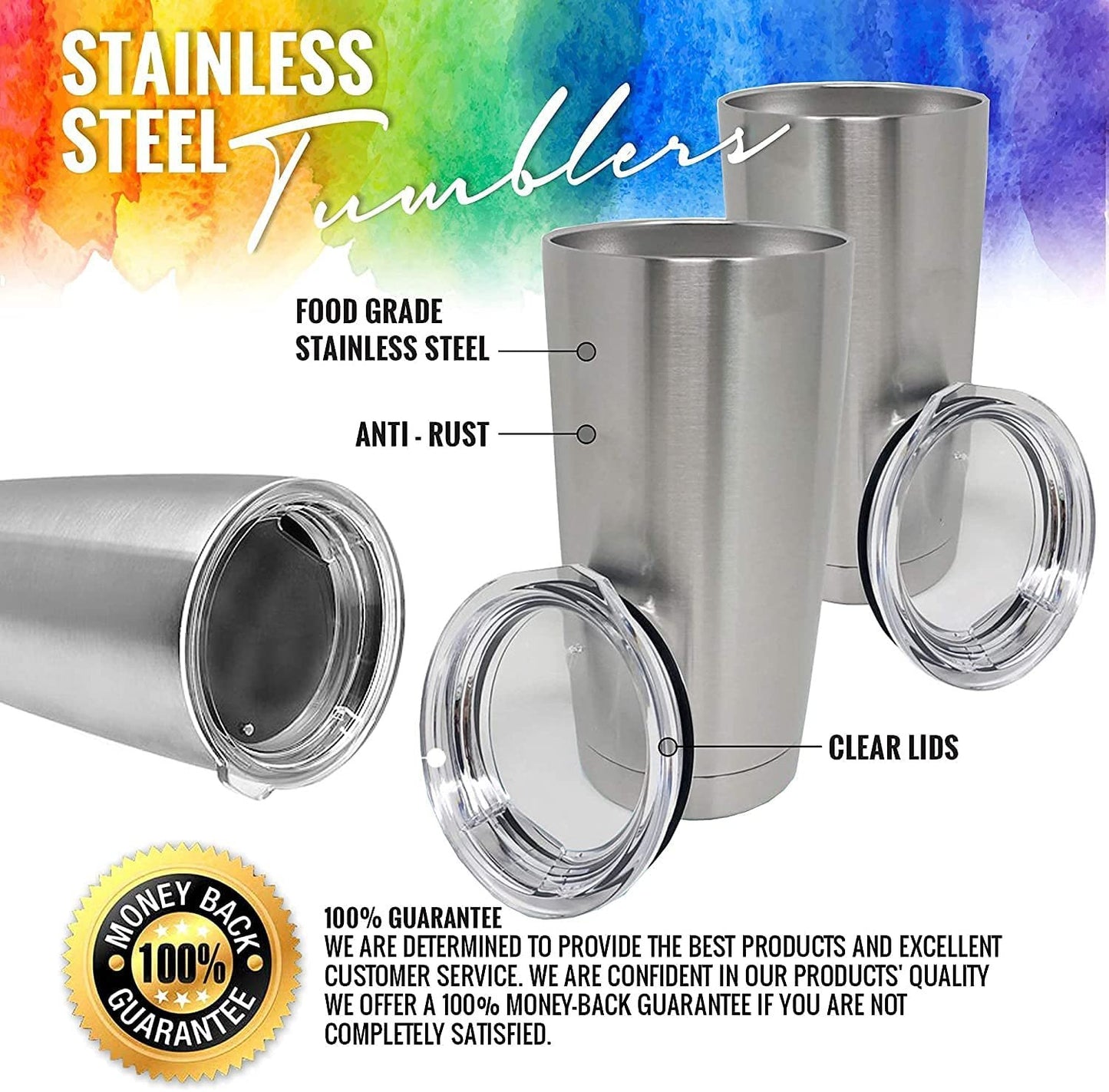 Pixiss Double Wall Tumbler Cups Bulk (25 pack) - 20 oz Stainless Steel Hot and Cold Tumblers - 25 Reusable Cups With Lids for Stainless Steel Tumbler Cups, Tumbler Painting, Glitter, Vinyl and More