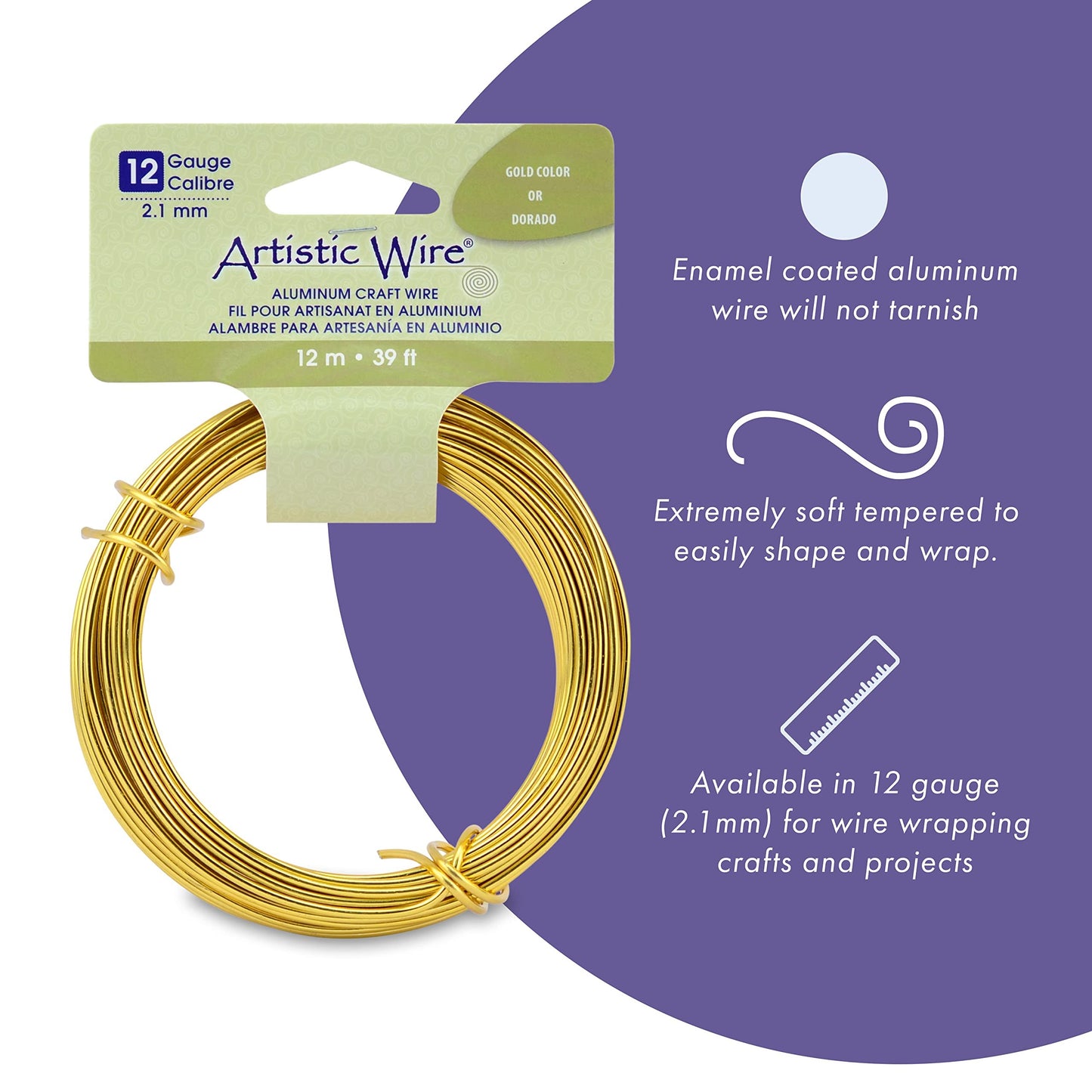 Artistic Wire Aluminum Craft Wire, 12 Gauge - Bendable, Floral, Armature, Sculpture, Jewelry Making, Round, Black, 39.3 ft