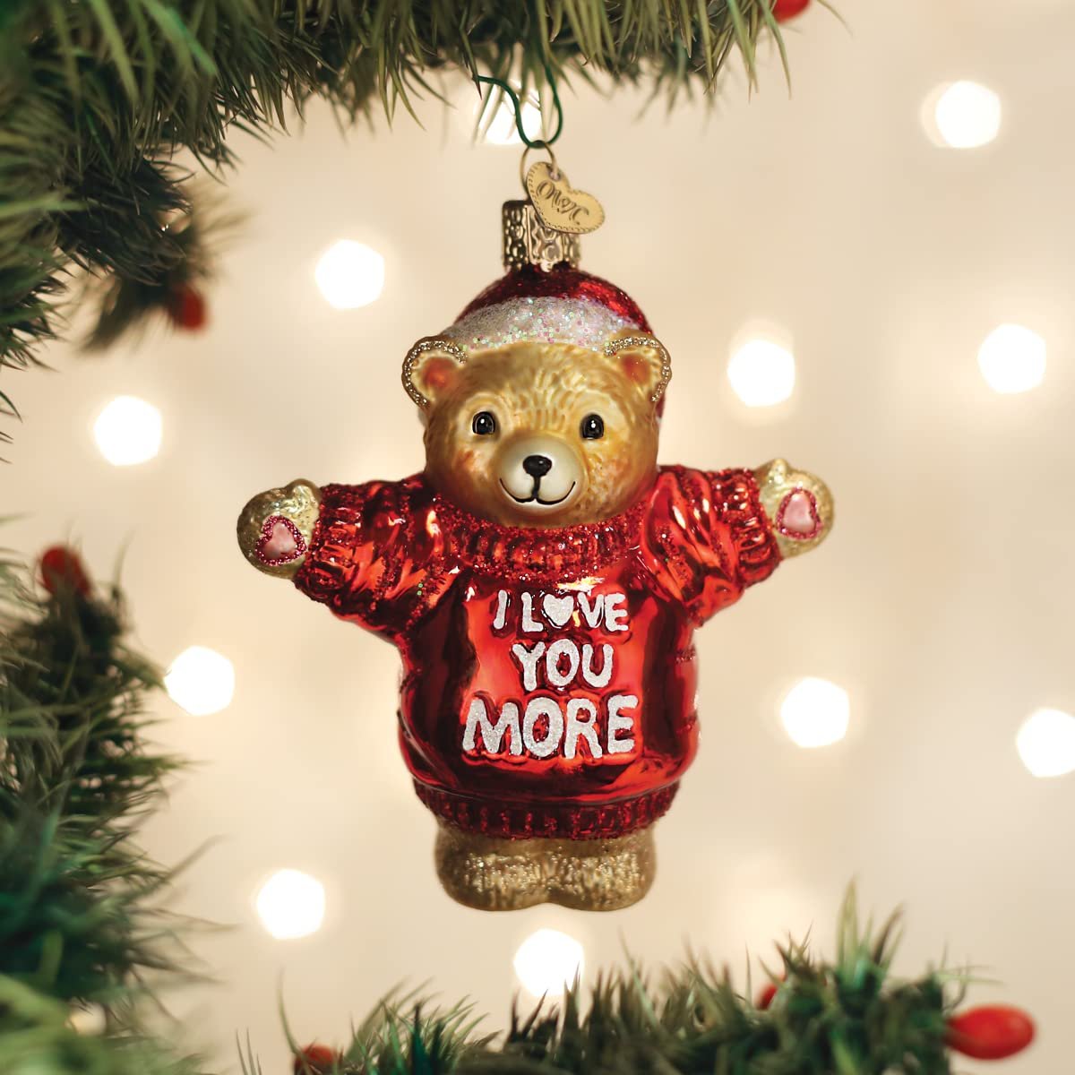 Old World Christmas I Love You More Bear Glass Blown Ornament for Christmas Tree