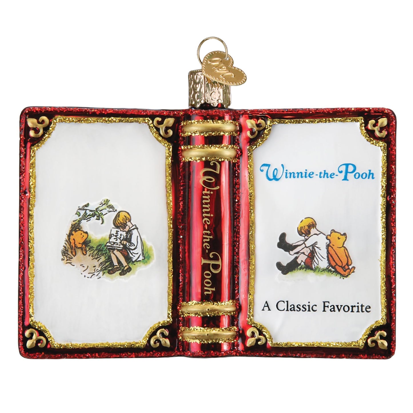 Old World Christmas Winnie-The-Pooh Book Glass Hanging Ornament