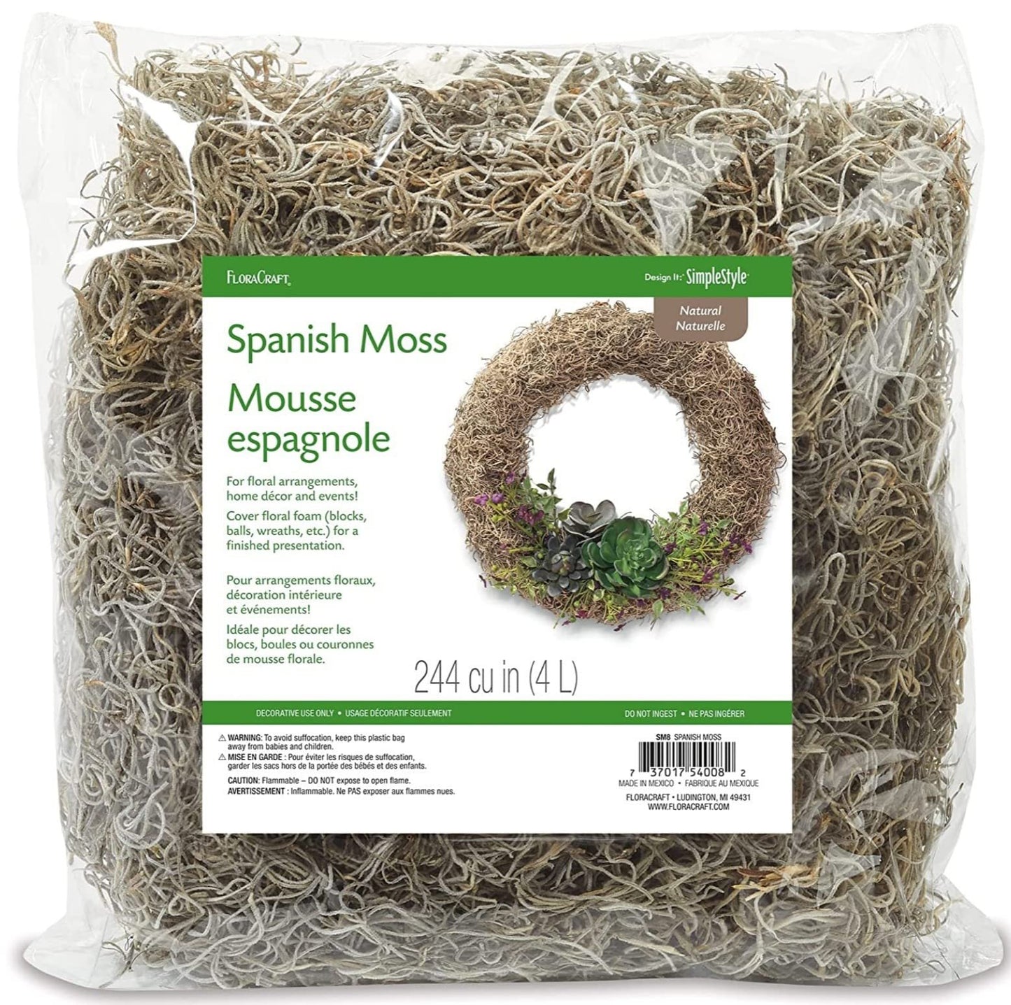 FloraCraft Spanish Moss 4 Ounce (2L) Natural