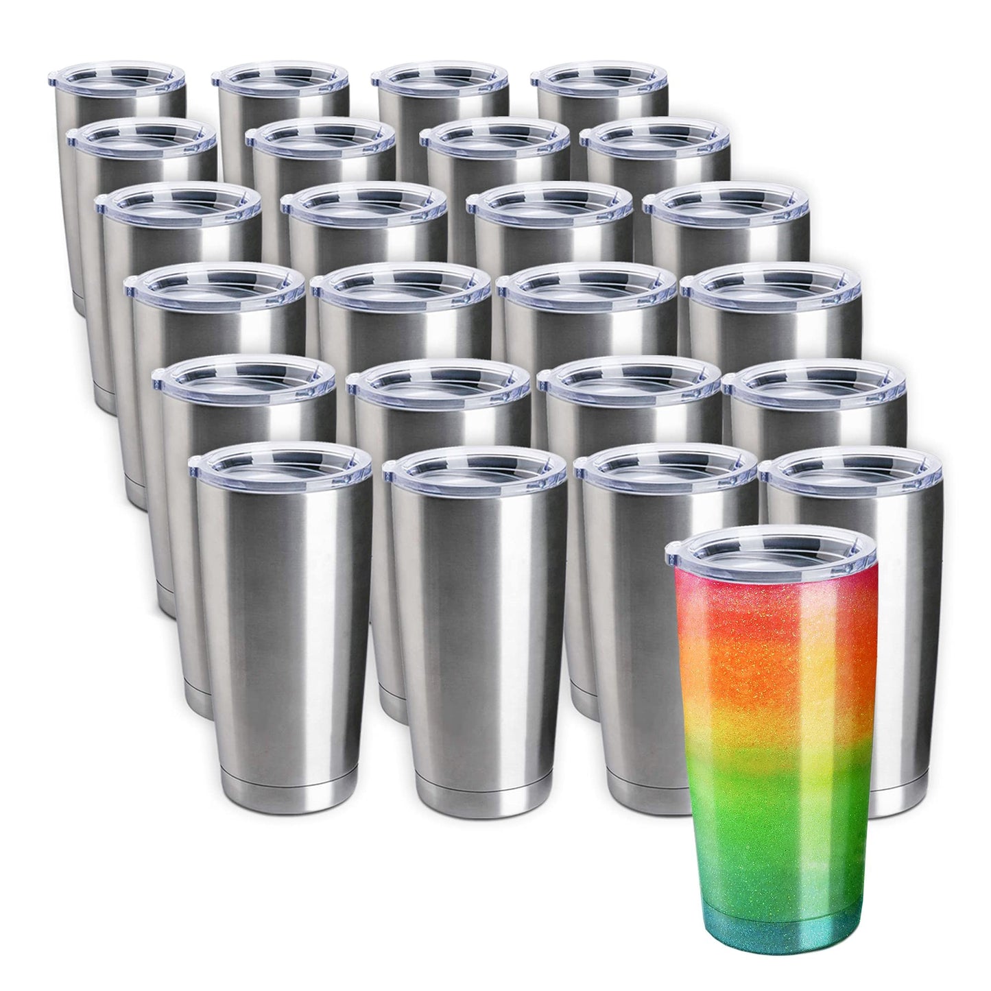 Pixiss Double Wall Tumbler Cups Bulk (25 pack) - 20 oz Stainless Steel Hot and Cold Tumblers - 25 Reusable Cups With Lids for Stainless Steel Tumbler Cups, Tumbler Painting, Glitter, Vinyl and More
