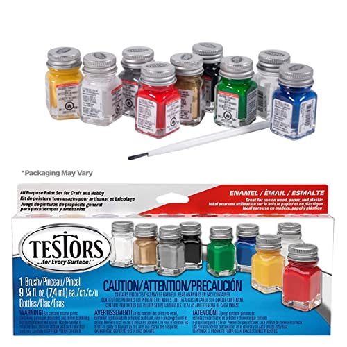 Testors Model Paint Enamel Paint Set 9146XT, Testors Cement Plastic Model Glue Adhesive, 6 Fine Detail Miniatures Paint Brushes, Precision Crafting Knife with Extra Blades and Tips
