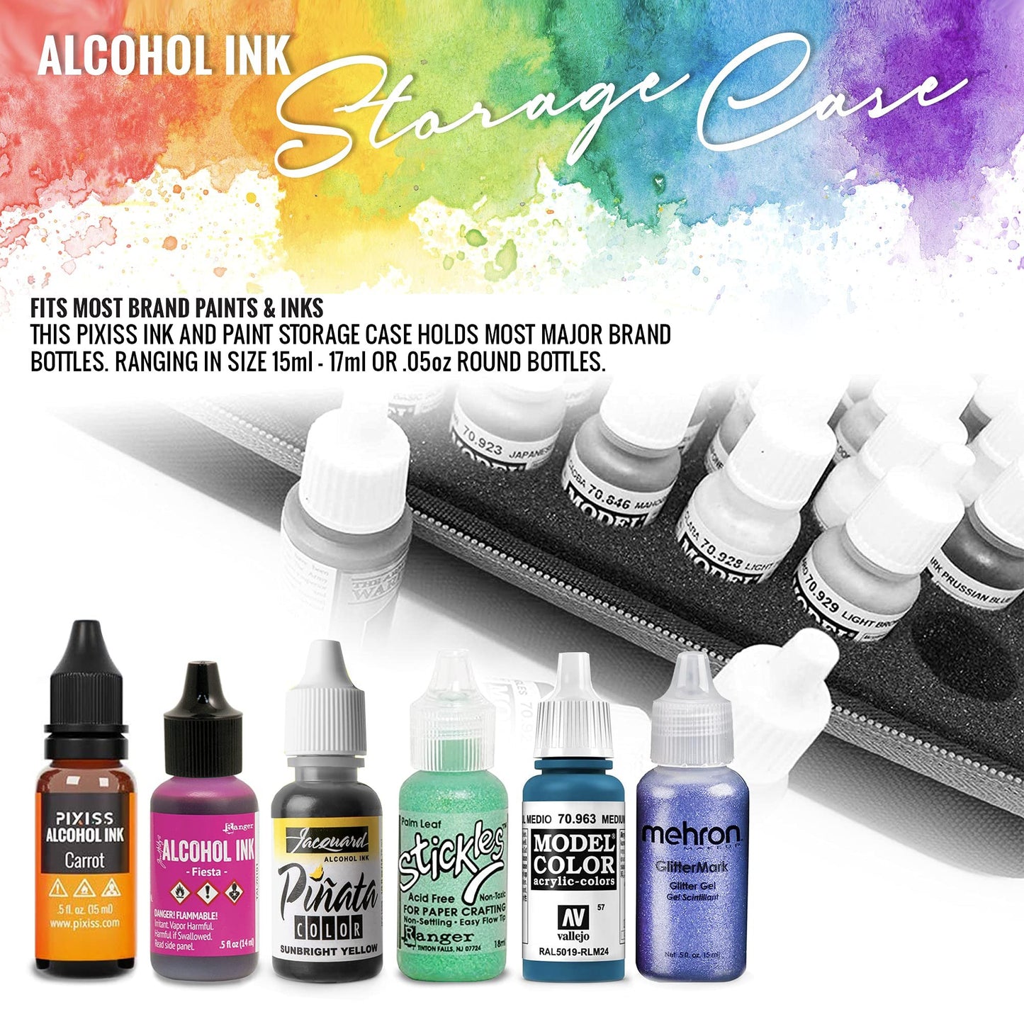 Alcohol Ink Storage Carrying Case Organizer by Pixiss, Stickles, Glossy Accents or Reinkers, Travel Case (Ink not Included)