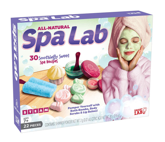 SmartLab Toys All Natural Spa Lab - 22Piece - 30 Soothing Spa Recipes - Includes 4 Bath Bomb Molds & 2 Lip Balm Pots