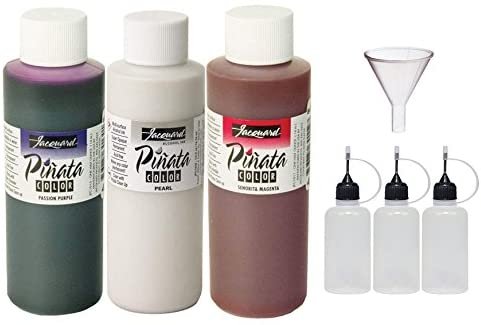 Jacquard Pinata Bundle - Pearl, Passion Purple and Senorita Magenta Colors (4-Ounce Bottles), 3 Pixiss 20ml Needle Tip Applicator and Refill Bottles and 1.5 inch Funnel Bundle for Yupo and Resin