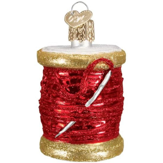 Old World Christmas Red Spool of Thread Glass Blown Ornament for Christmas Tree