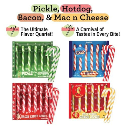 Archie McPhee Weird and Unusual Candy Canes - Unique Mac n Cheese and Funny Bacon Flavors - Includes 8 Individual Candy Canes - Novelty Gag and Prank Gifts - Add a Twist to Holiday Gifts