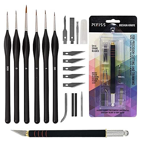 Small Paint Miniature Brushes Fine Tip 6pc 000 Paintbrushes Set for Model Craft Warhammer Airplane Kits Micro Detail Hobby Painting with Recision Crafting Knife with Extra Blades and Tips