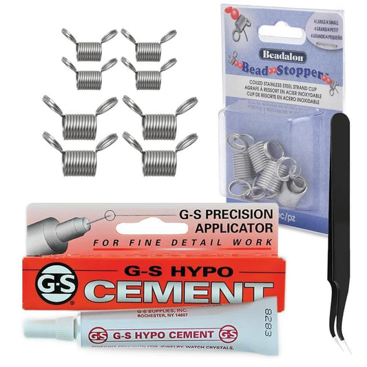 GS Hypo Cement Glue for Jewelry Making (9 ml) - 5 Palette Knives for Adhesive Spreaders and Fine Point Precision Tweezers - Adhesive Bundle for Beads, Bracelets, Watch Repair