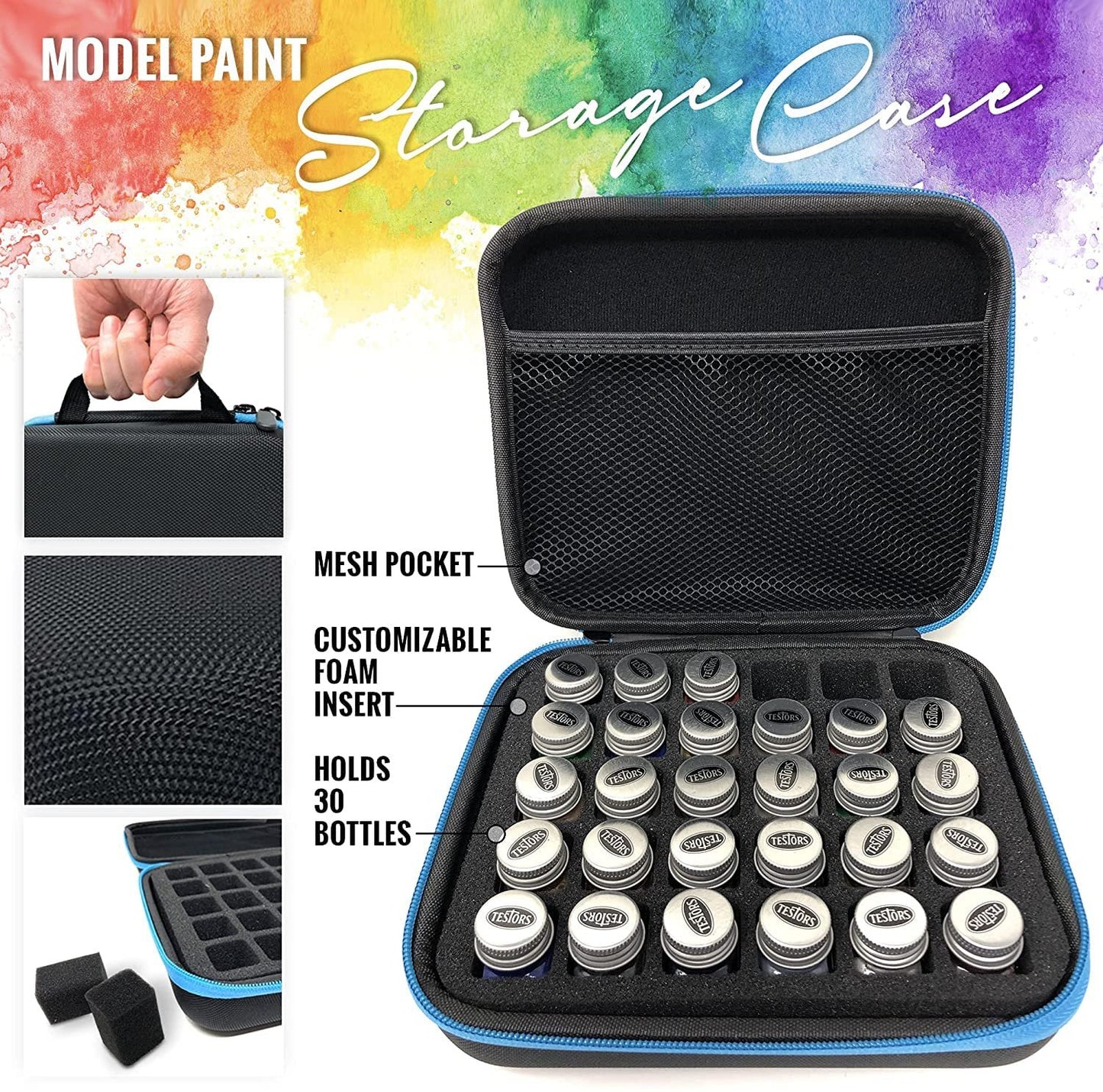 Testors Model Paint Enamel Paint Set 9146XT, Pixiss Model Paint Storage Case for Testors Paints (Holds 30 Bottles)