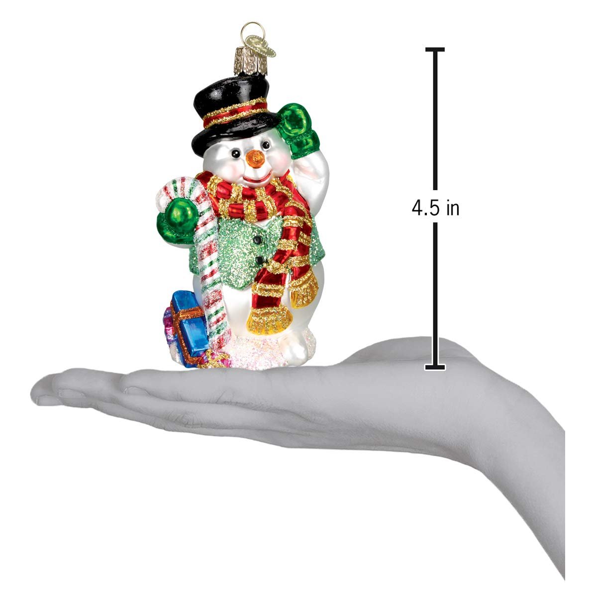 Old World Christmas Ornaments: Snowman Assortment Glass Blown Ornaments for Christmas Tree, Candy Cane Snowman, Red (24068)