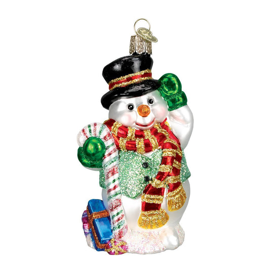 Old World Christmas Ornaments: Snowman Assortment Glass Blown Ornaments for Christmas Tree, Candy Cane Snowman, Red (24068)