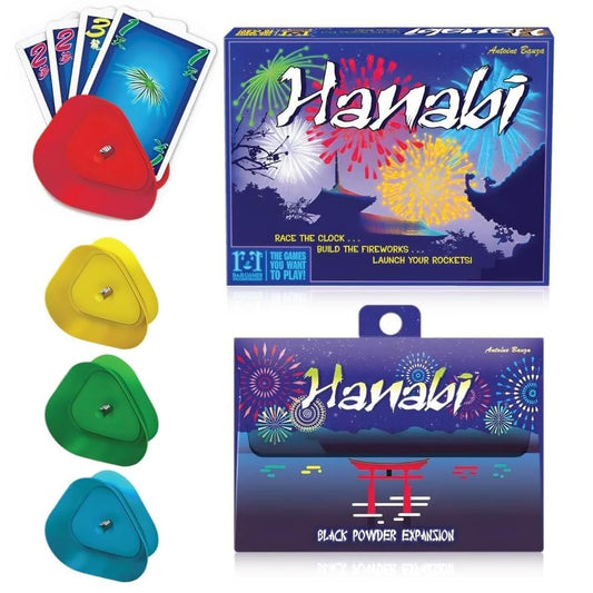 Hanabi Card Game with Black Powder Expansion and Playing Cards Holder (4pk) for Kids, Adults, Seniors - Hanabi and Expansion with Card Game Holder for Cooperative Games and Strategy Card Games