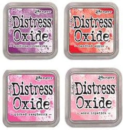 Tim Holtz Ranger Distress Oxide Ink Bundle - Four 3" x 3" Pads (i - Inverness : Mowed Lawn, Stormy Sky, Crushed Olive, and Tumbled Glass)