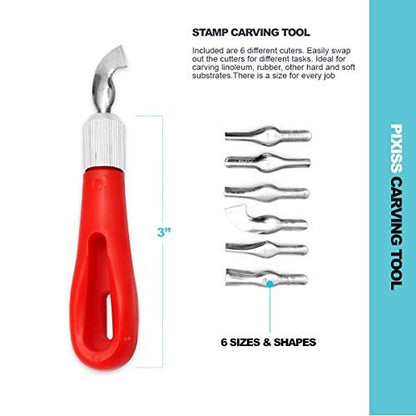Stamp Carving Kit, 3 Rubber Blocks, Brayer, Lino Carving Tool, Precision Knife Kit, 15 Stamp Ink Pads