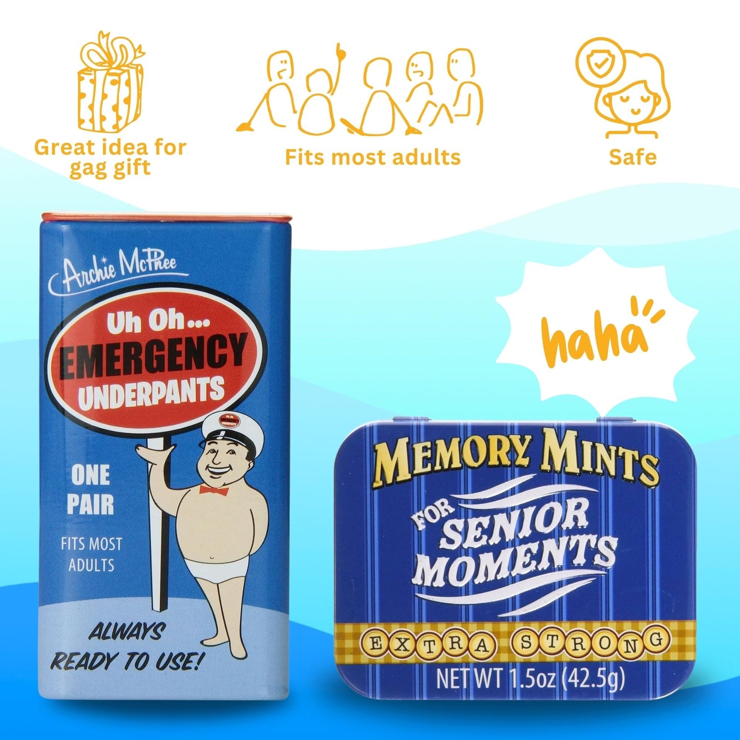 Memory Mints for Senior Moments and Emergency Underpants for Gag Gifts for Seniors - Funny Gag Gift Ideas for Coworkers and Family - Tasty, Witty Mints with Practical and Funny Emergency Underwear