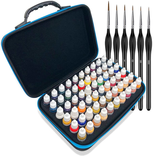 Pixiss Model Paint Storage Case Acrylic Paint Organizer Holder Tray Works with Top Hobby Paint Brands, Paint Rack or Paint Holder 60 Slots with 6 Fine Detail Miniatures Paint Brushes