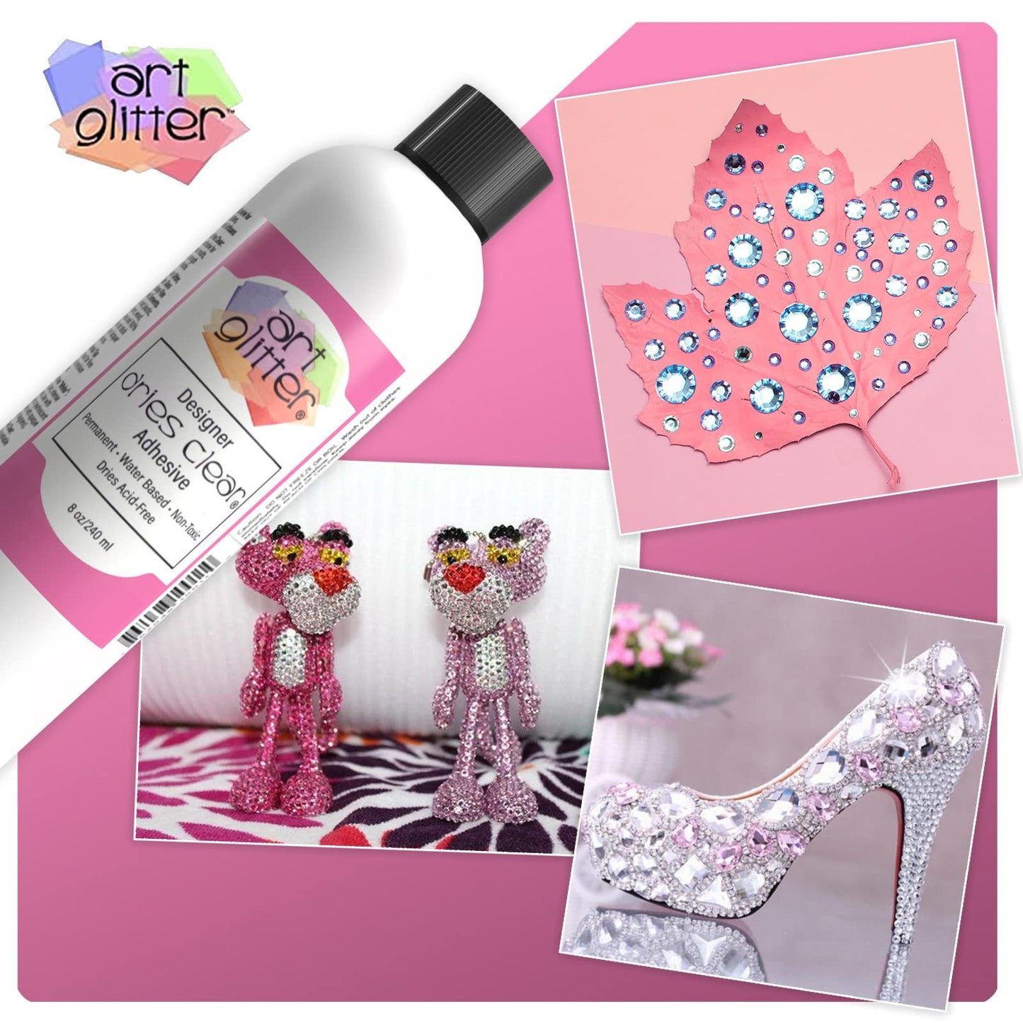 Art Institute Precision Craft Glue - Art Glitter Glue for Crafts - 8fl oz - Precision Glue Tip - Metal Tip - 3 Refillable Bottles - Flexible and Crack Resistant - Strong Hold Adhesive - Made in USA