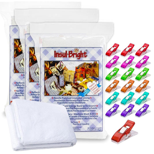 Warm Company Insul-Bright Insulated Lining (36"x45", 3-Pack) + 20 Pixiss Fabric Clips – Perfect for Pot Holders, Oven Mitts, and Heat-Resistant Craft Projects