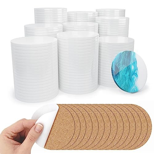 PIXISS Glazed Round Ceramic Coaster/Tiles with Cork Backing - 100PC