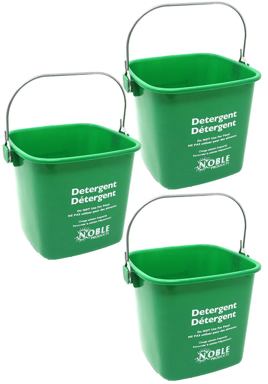 Small Green Detergent Bucket - 3 Quart Cleaning Pail - Set of 3 Square Containers