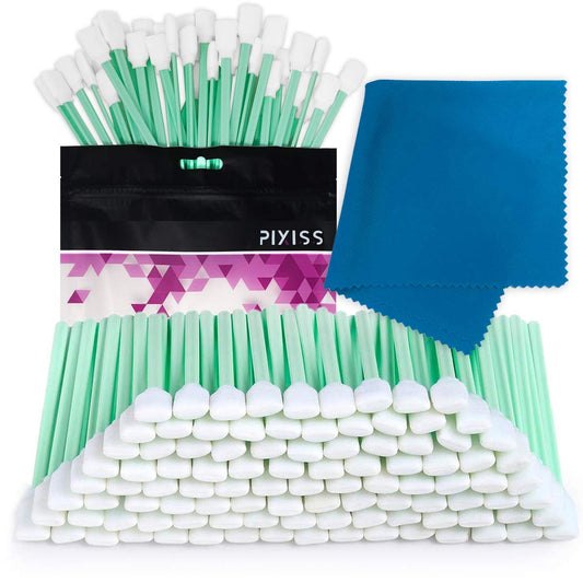 Cleaning Swabs Large Keyboard Cleaning Foam Swabs Sponge Sticks 100-Pack by Pixiss with Microfiber Cloth, for Inkjet Printer, Optical Equipment, Cameras, Sensors, Electronics, Lint Free