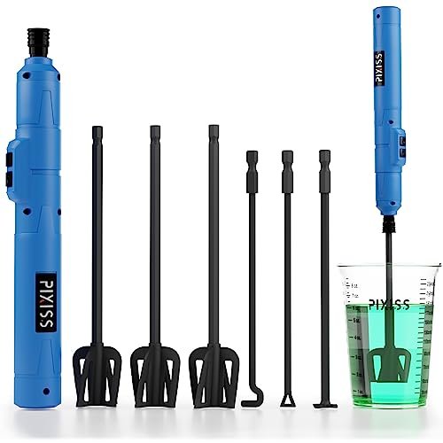 Pixiss Premium Resin Mixer, Handheld Rechargeable Epoxy Mixer, Epoxy Resin Mixer Pro Grade, Resin Stirrer for Resin, DIY Crafts Tumbler, Silicone Mixing, Minimize Bubbles - (6 Paddles Included)