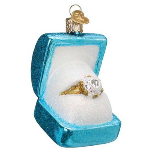 Old World Christmas Something Blue Ring Box Glass Hanging Ornament