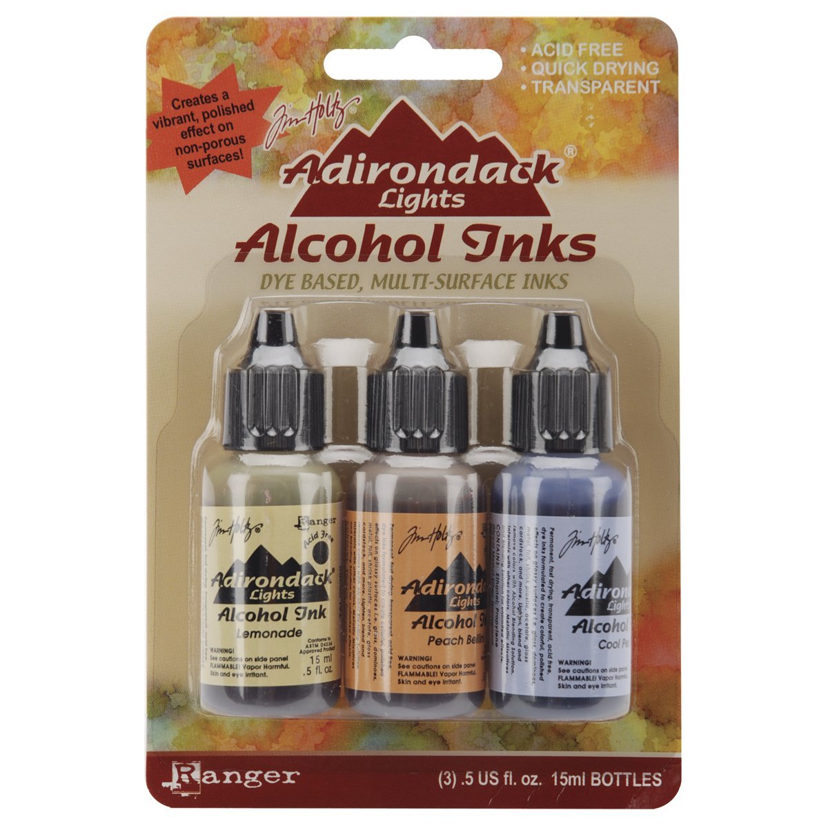 Ranger Adirondack Lights Alcohol Ink .5 Ounce 3/Pkg-Wildflowers-Lemonade/Peach Bellini/Peri
