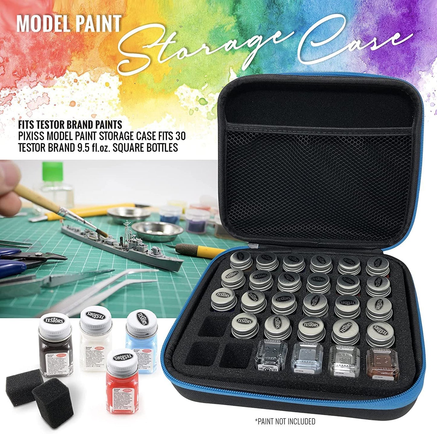 Testors Model Paint Enamel Paint Set 9146XT, Pixiss Model Paint Storage Case for Testors Paints (Holds 30 Bottles)
