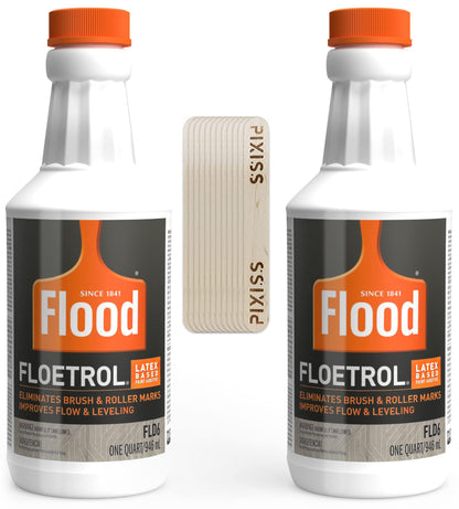 Floetrol Pouring Medium for Acrylic Paint | 1 Quart Bottles (2-Pack) | Flood Flotrol Additive | 20 Pixiss Wood Mixing Sticks Pouring Bundle