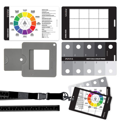 Artist Viewfinder and Color Checker Passport with Lanyard (Measures up to 31") – Pocket Color Wheel, Gray Scale Value Finder, White Balance Card for Camera Accessories for Photography