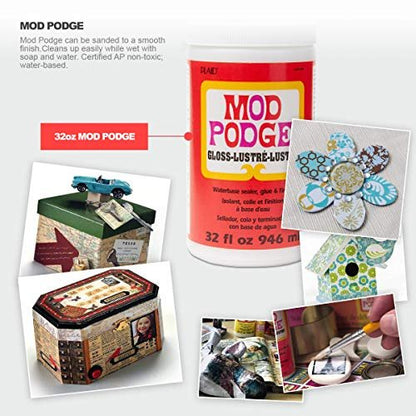 Mod Podge CS11303 Waterbase Sealer, Glue & Decoupage Finish, 32 oz, Matte, Pixiss Accessory Kit with Brayer, Gloves, Spreaders, Brushes