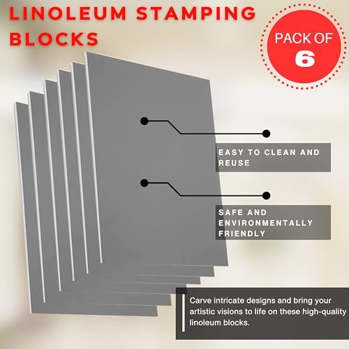 Pixiss Printmaking Supplies - Linoleum Blocks for Printmaking (6 Pack) 8"x10"x1/8" and Linocut Tools - Rubber Roller and Linocut Carving Tool for Block Printing Kit - Linoleum Stamp Making Kit