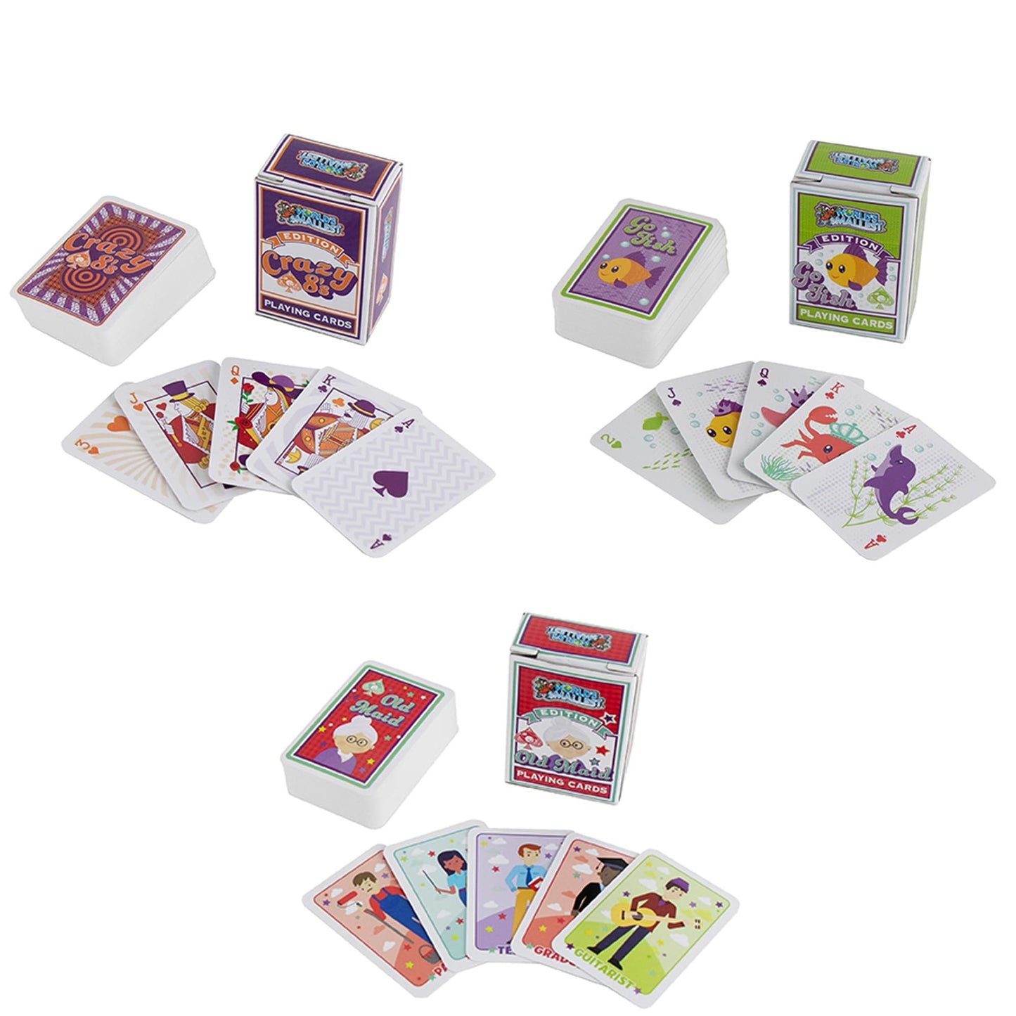 Worlds Smallest Mini Travel Card Games Bundle Set of 3 Crazy 8's - Old Maid - Go Fish