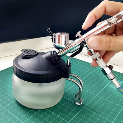 Airbrush Cleaning Kit, Pixiss Glass Cleaning Pot Jar with Holder, 5pc Cleaning Needles, 5pc Cleaning Brushes, 1 Wash Needle, 2 Extra Filters
