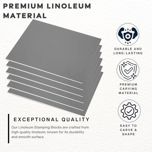 Pixiss Printmaking Supplies - Linoleum Blocks for Printmaking (6 Pack) 8"x10"x1/8" and Linocut Tools - Rubber Roller and Linocut Carving Tool for Block Printing Kit - Linoleum Stamp Making Kit