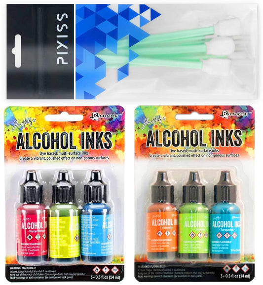 Ranger Tim Holtz Alcohol Ink Spring Break, Dockside Picnic, 10X Pixiss Ink Blending Tools