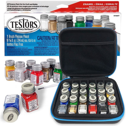 Testors Model Paint Enamel Paint Set 9146XT, Pixiss Model Paint Storage Case for Testors Paints (Holds 30 Bottles)